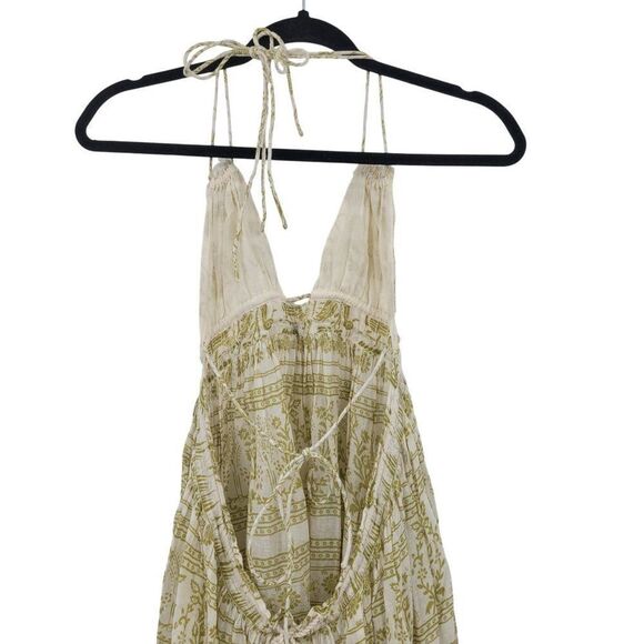 Free People Womens Boho Maxi Dress Halter Open Back Tiered Sz XS Green Cotton - Picture 11 of 16